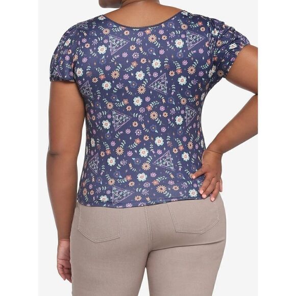 Harry Potter Deathly Hallows Floral Square Neck Girls Top Plus Size 2 - Picture 5 of 6